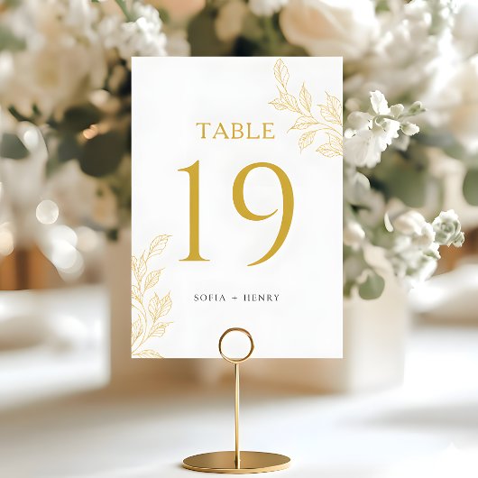 Botanical Faux Gold Modern Wedding Table Number Kaart