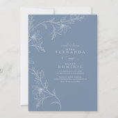 Botanical Floral Dusty Blue Wedding Kaart (Voorkant)