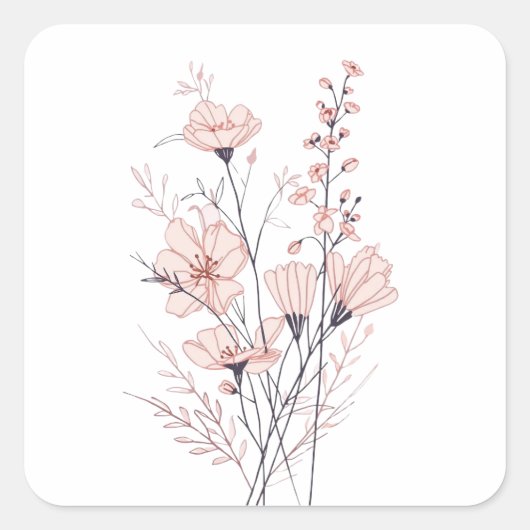 Botanical Floral Illustration | Minimal Nature Aes Vierkante Sticker (Voorkant)