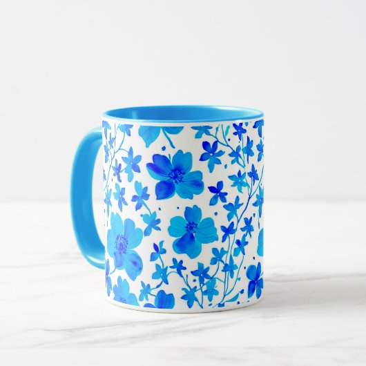 Botanical Floral in Deep Blue and White  Mok (Voorkant links)