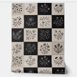 Botanical Floral Leather Look Patchwork Stitched Behang