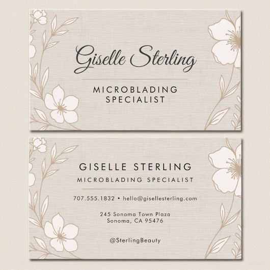 Botanical Floral Linen Microblading Specialist Visitekaartje
