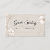 Botanical Floral Linen Nail Technician Beauty  Visitekaartje (Voorkant)