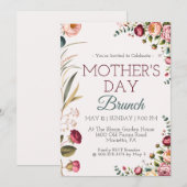 Botanical Floral Mothers Day Brunch Invitation Kaart (Voorkant / Achterkant)