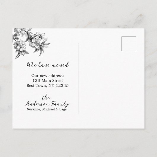 Botanical Floral Moving Announcement Postcard Aankondigingskaart (Achterkant)