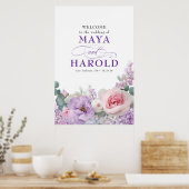 Botanical Floral Purple and Pink Wedding Welcome Poster (Keuken)