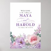 Botanical Floral Purple and Pink Wedding Welcome Poster (Voorkant)