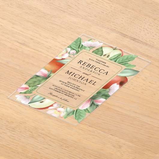 Botanical Floral Red Apple Orchard Wedding Acryl Uitnodigingen (Laagn)