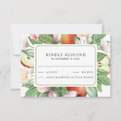 Botanical Floral Red Apple Orchard Wedding RSVP Kaartje (Voorkant)