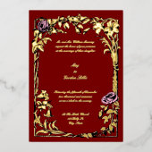 Botanical Floral Roos Vine Border Wedding Folie Uitnodiging (Voorkant)