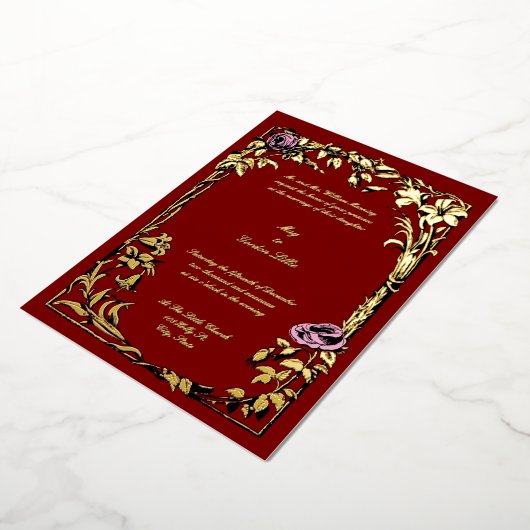 Botanical Floral Roos Vine Border Wedding Folie Uitnodiging (Gedraaid)