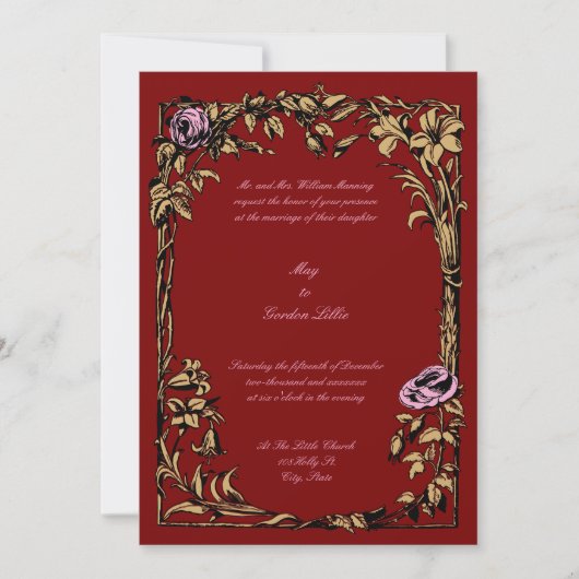 Botanical Floral Roos Vine Border Wedding Kaart (Voorkant)