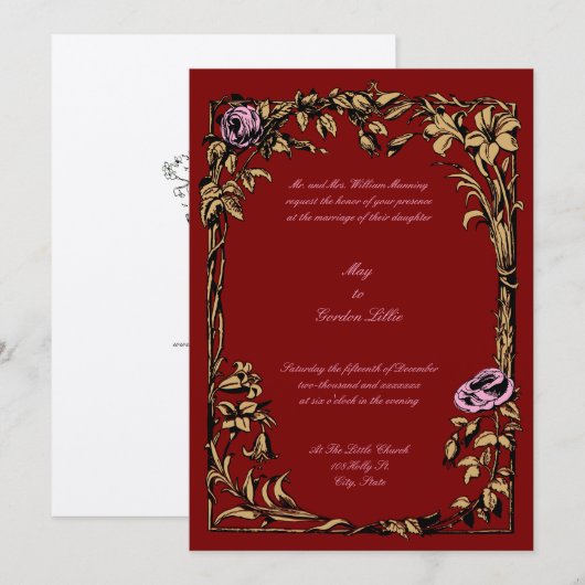Botanical Floral Roos Vine Border Wedding Kaart (Voorkant / Achterkant)