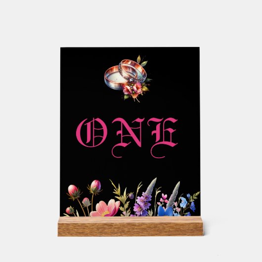 Botanical Floral Wedding bands Tabletop NumberSign Acryl Bord (Voorkant)