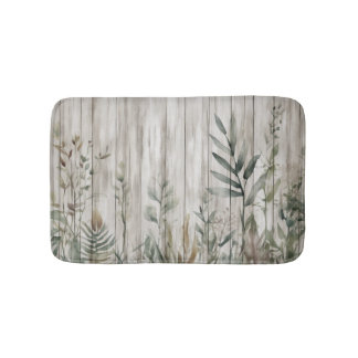 Botanical Foliage Farmhouse Barn Wood look Badmat