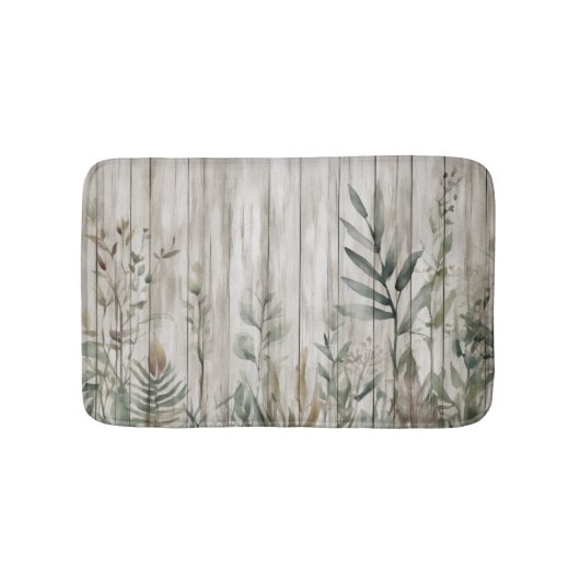Botanical Foliage Farmhouse Barn Wood look Badmat (Voorkant)