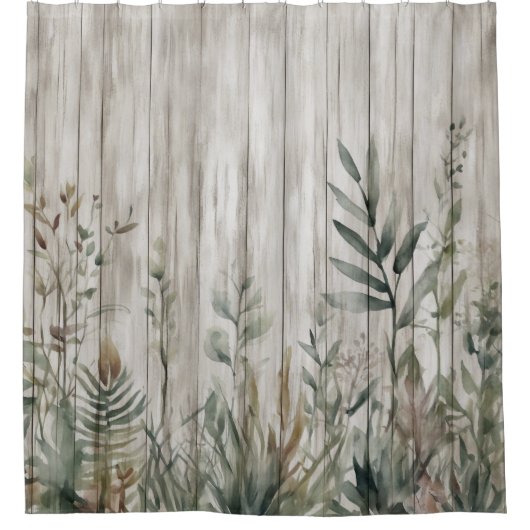 Botanical Foliage Farmhouse Barn Wood look Douchegordijn (Voorkant)