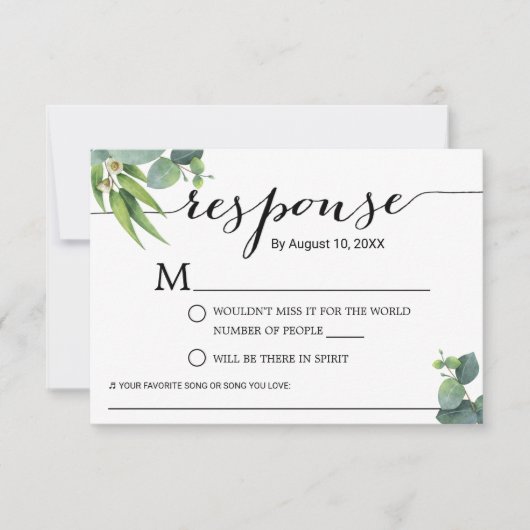 Botanical Foliage Song Request Wedding RSVP Kaartje (Voorkant)