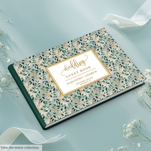 Botanical Forest Green en Gold Wedding Gastboek Gastenboek