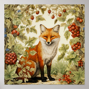 Botanical Fox Woodland Animal Art Poster