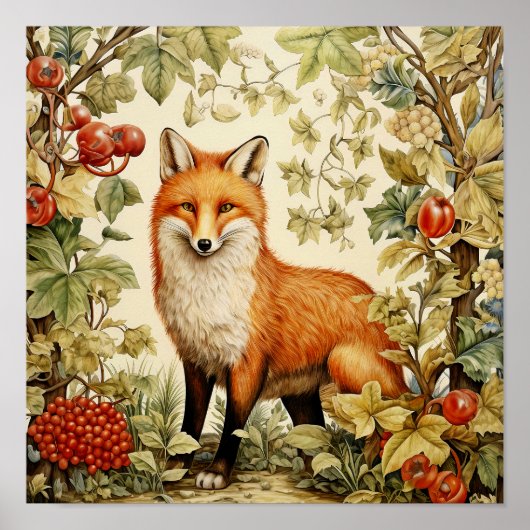 Botanical Fox Woodland Animal Art Poster (Voorkant)