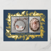 Botanical Frame Blue Winter Foliage New Baby Folie Feestdagenkaart (Voorkant)