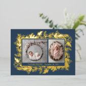 Botanical Frame Blue Winter Foliage New Baby Folie Feestdagenkaart (Staand Voorkant)