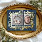 Botanical Frame Blue Winter Foliage New Baby Folie Feestdagenkaart