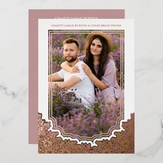 Botanical Frame Photo Wedding Flower & Branches Folie Uitnodiging (Voorkant / Achterkant)