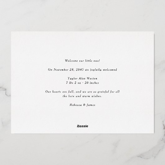 Botanical Frame Winter Foliage New Baby Folie Feestdagenkaart (Achterkant)