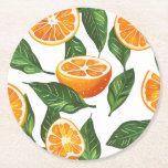 Botanical Fruit Orange Citrus Seamless Ronde Kartonnen Onderzetter<br><div class="desc">Juicy orange slices and fresh green leaves arranged in a lively botanical composition.</div>