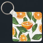 Botanical Fruit Orange Citrus Seamless Sleutelhanger<br><div class="desc">Juicy orange slices and fresh green leaves arranged in a lively botanical composition.</div>