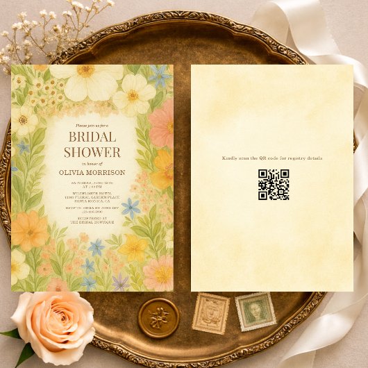 Botanical Garden Floral QR Code Bridal Shower Kaart