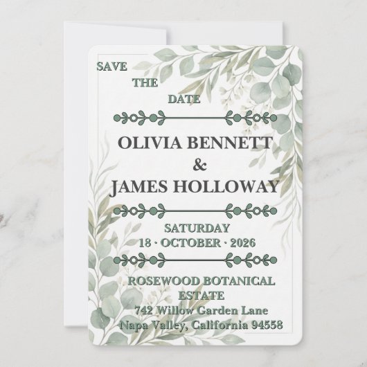 Botanical Garden Romance Save the Date Card (Voorkant)