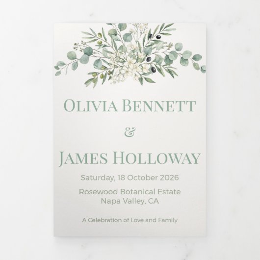 Botanical Garden Romance Wedding Drieluik Programma (Cover)