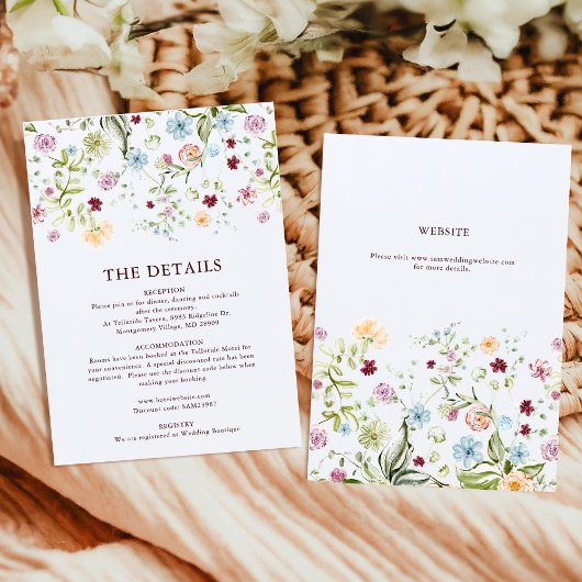 Botanical Garden Wildflower Wedding Details Informatiekaartje