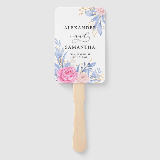 Botanical Gilded Gold Greenery Pink Rose Wedding Handwaaier (Achterkant)