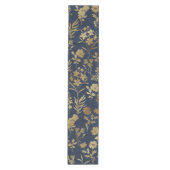 Botanical Gold Flowers Blue Pattern Medium Tafelloper (Voorkant)