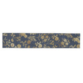 Botanical Gold Flowers Blue Pattern Medium Tafelloper (Horizontaal)
