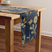 Botanical Gold Flowers Blue Pattern Medium Tafelloper (Voorbeeld)