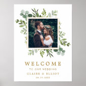 Botanical Gold Green Wreath Photo Wedding Welcome  Poster (Voorkant)