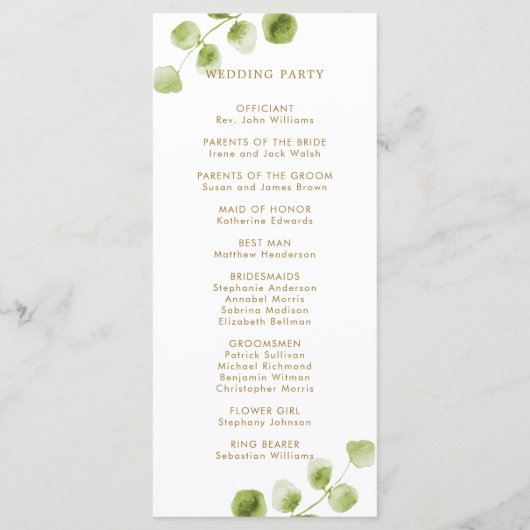 Botanical Gold Greenery Wedding Ceremony Program Programmakaart (Achterkant)