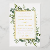 Botanical Gold Greenery Wedding Folie Uitnodiging (Voorkant)