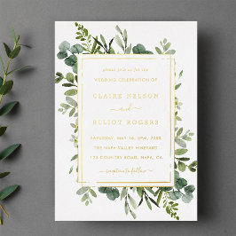 Botanical Gold Greenery Wedding Folie Uitnodiging