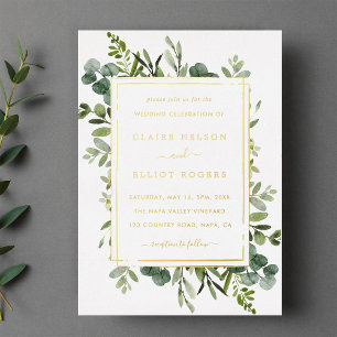 Botanical Gold Greenery Wedding Folie Uitnodiging