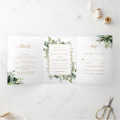Botanical Gold Greenery Wedding Foto Drieluik Uitnodiging (Binnen)