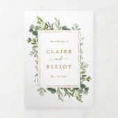 Botanical Gold Greenery Wedding Foto Drieluik Uitnodiging (Cover)