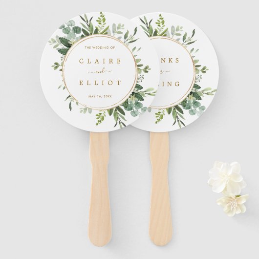 Botanical Gold Greenery Wedding Handwaaier (Voorkant en achterkant)