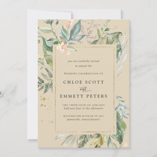 Botanical Gold Greenery Wedding Kaart (Voorkant)