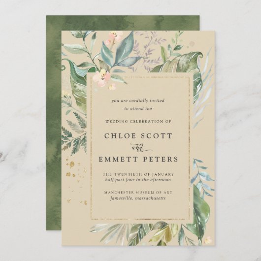 Botanical Gold Greenery Wedding Kaart (Voorkant / Achterkant)